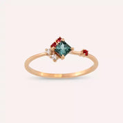 0.42 CT Pırlanta ve Multicolor Safir Taşlı Rose Altın Yüzük