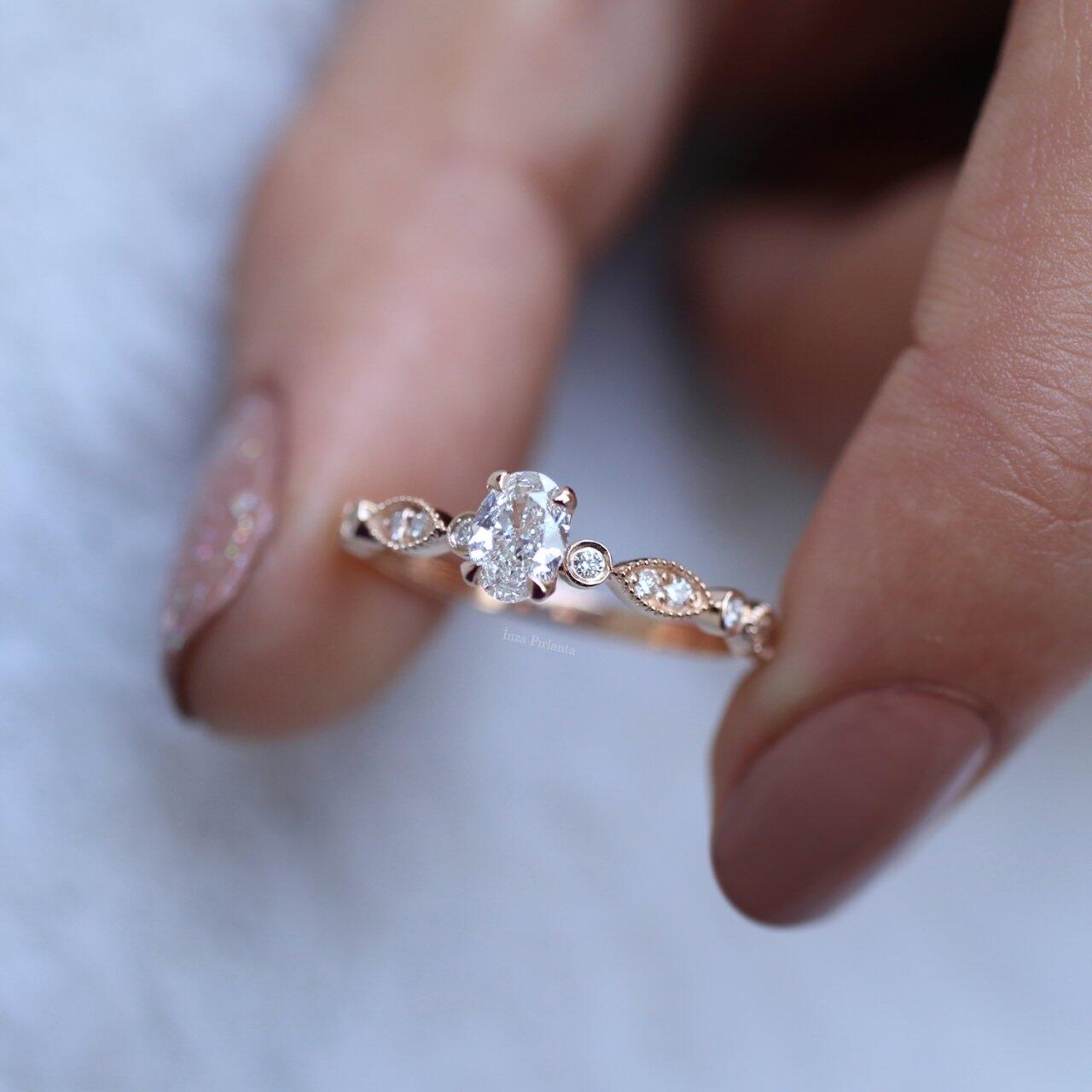 0.42 CT Vintage Özel Tasarım Oval Pırlanta Tektaş Yüzük