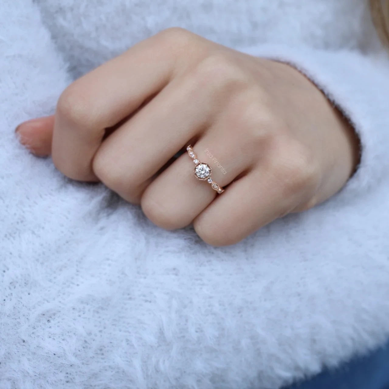 0.42 CT Vintage Sekizgen Pırlanta Yüzük