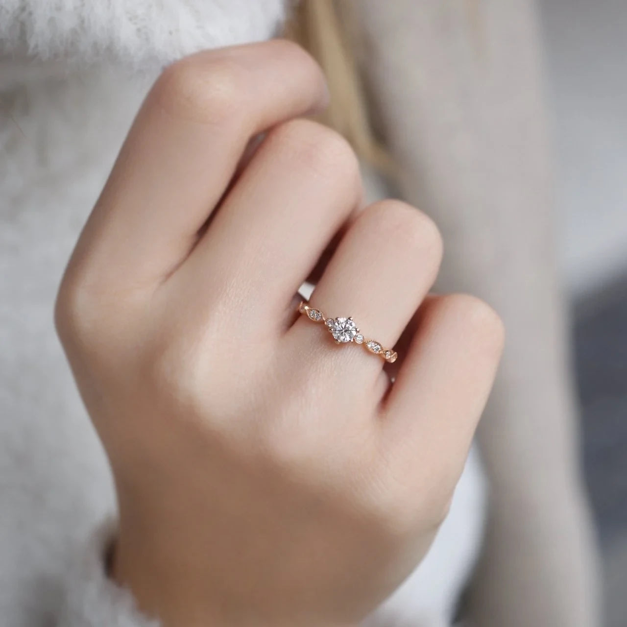 0.42 CT Vintage Tasarım Pırlanta Tektaş Yüzük