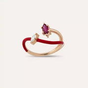 0.42 CT Yakut ve Pırlanta Taşlı Kırmızı Mineli Rose Altın Yüzük