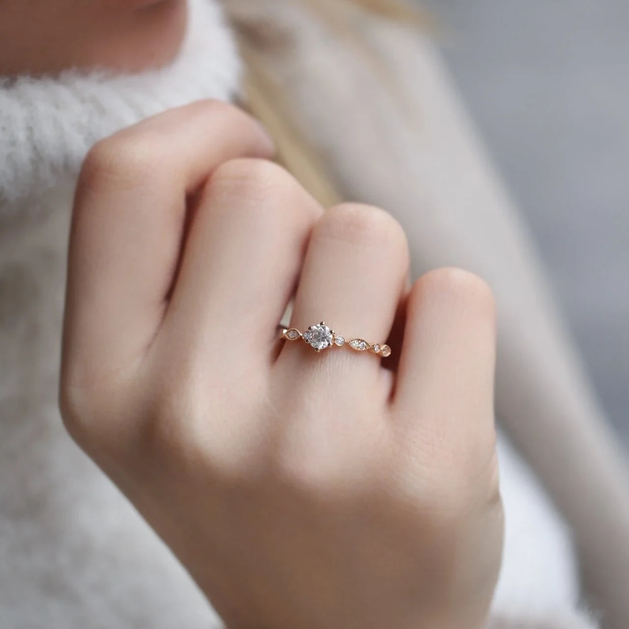 0.42 Karat Vintage Tasarım Pırlanta Tektaş Yüzük