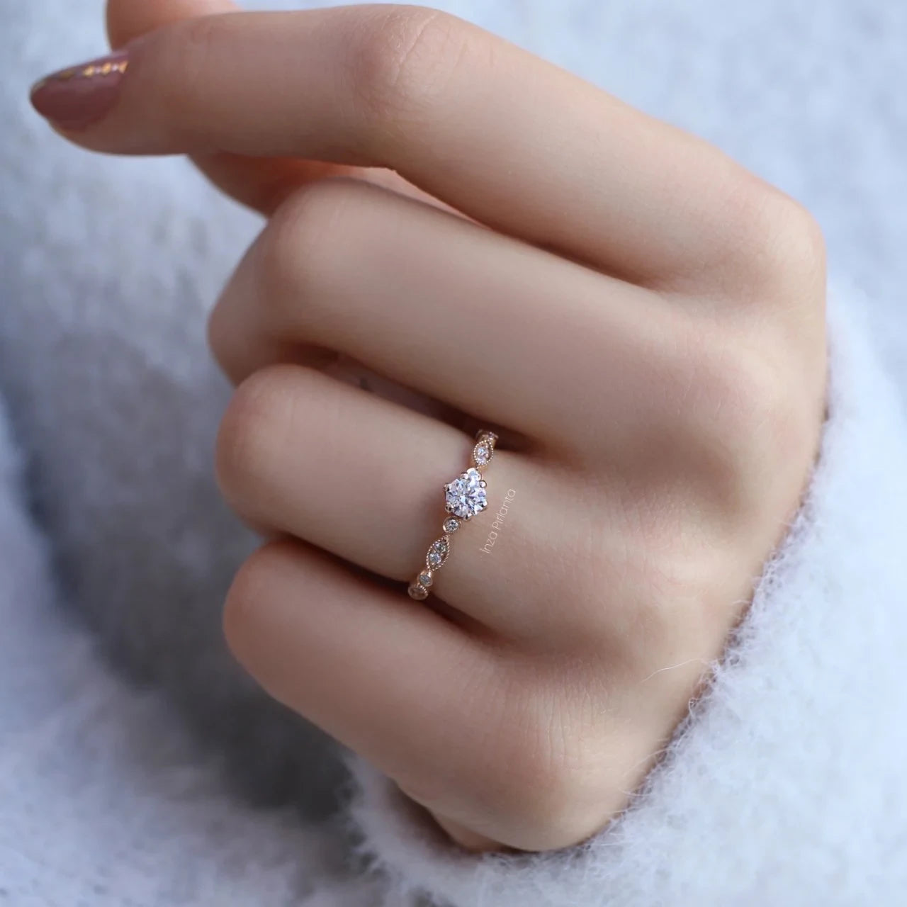 0.42 Karat Vintage Tasarım Pırlanta Tektaş Yüzük