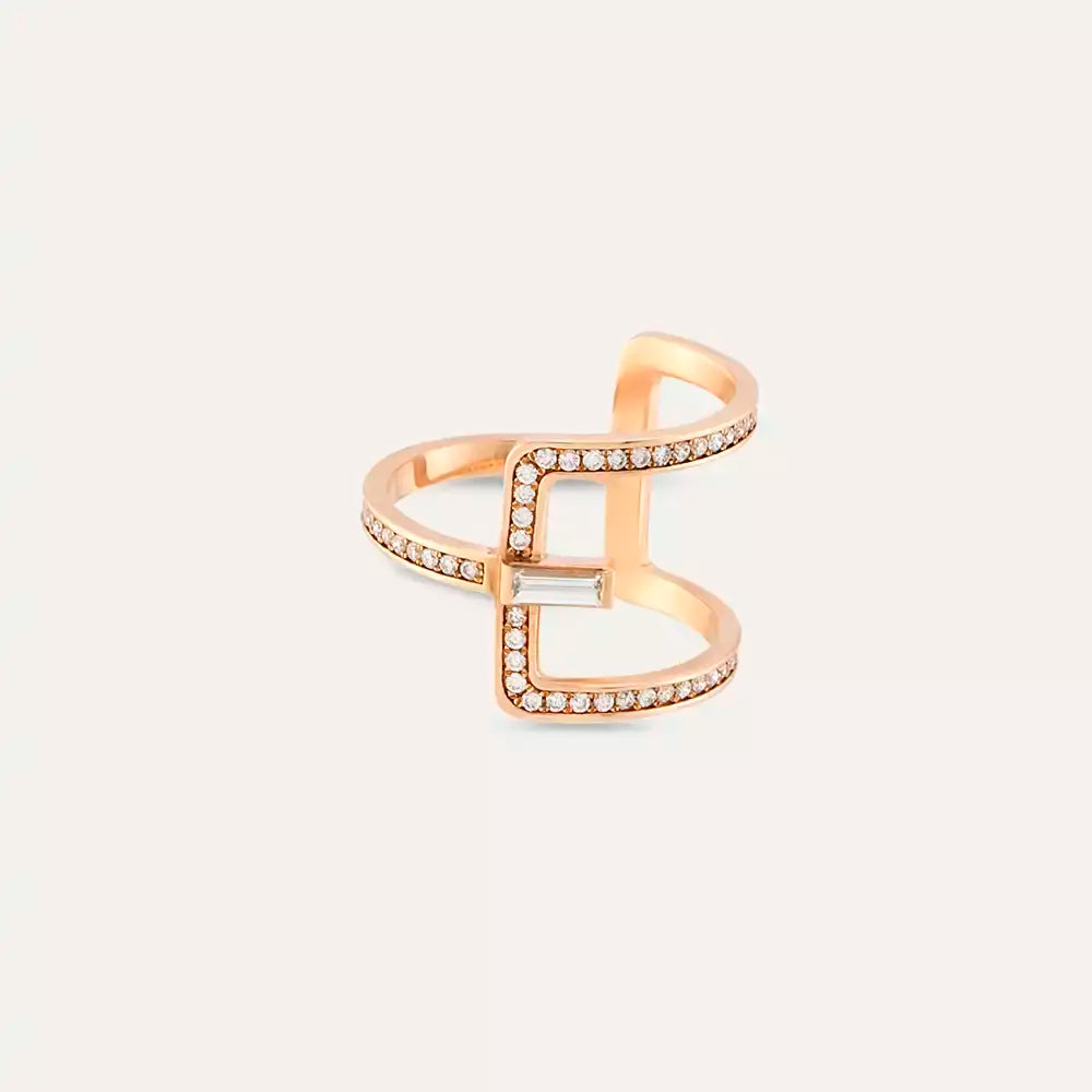 0.43 CT Baget Kesim Pırlanta Taşlı Rose Altın Yüzük