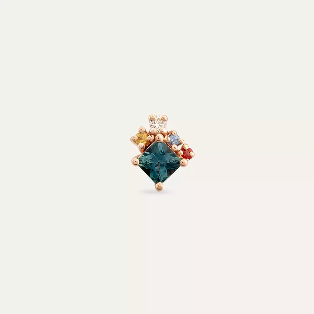 0.43 CT Multicolor Safir ve Pırlanta Taşlı Tek Küpe