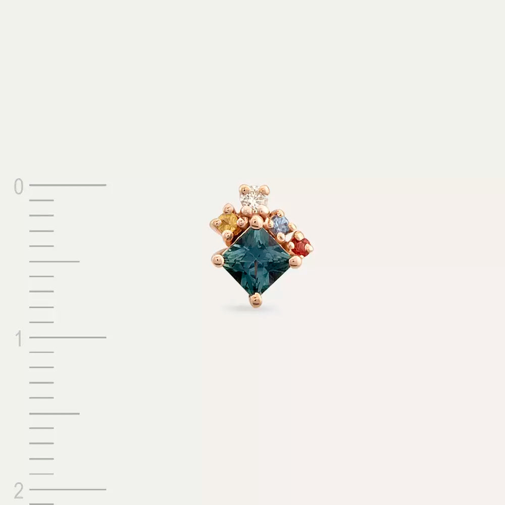 0.43 CT Multicolor Safir ve Pırlanta Taşlı Tek Küpe