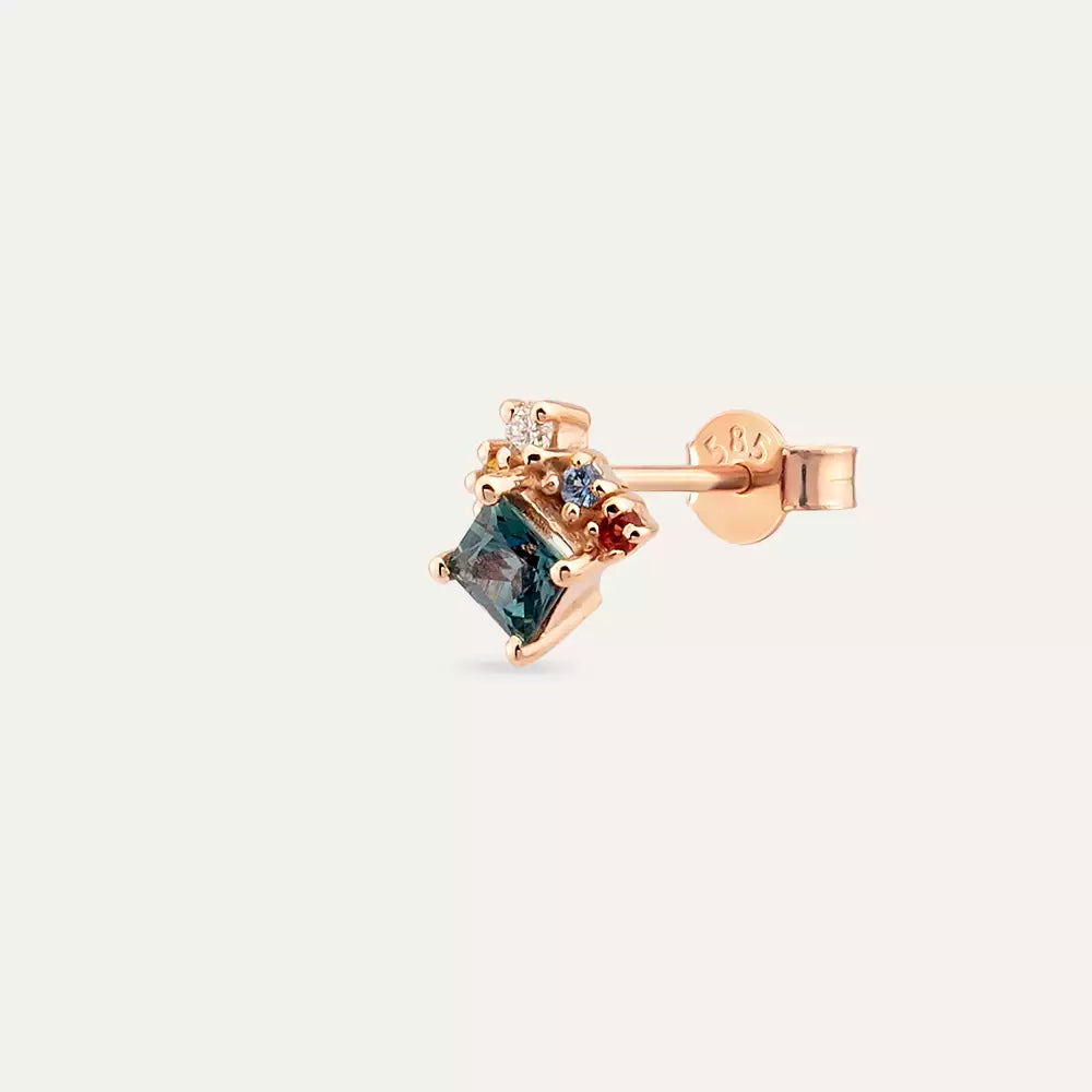 0.43 CT Multicolor Safir ve Pırlanta Taşlı Tek Küpe