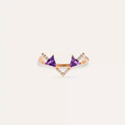 0.44 CT Pırlanta ve Ametist Taşlı Rose Altın V Yüzük