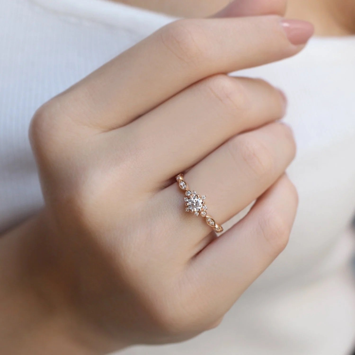 0.45 CT Vintage Tasarım Kar Tanesi Pırlanta Yüzük