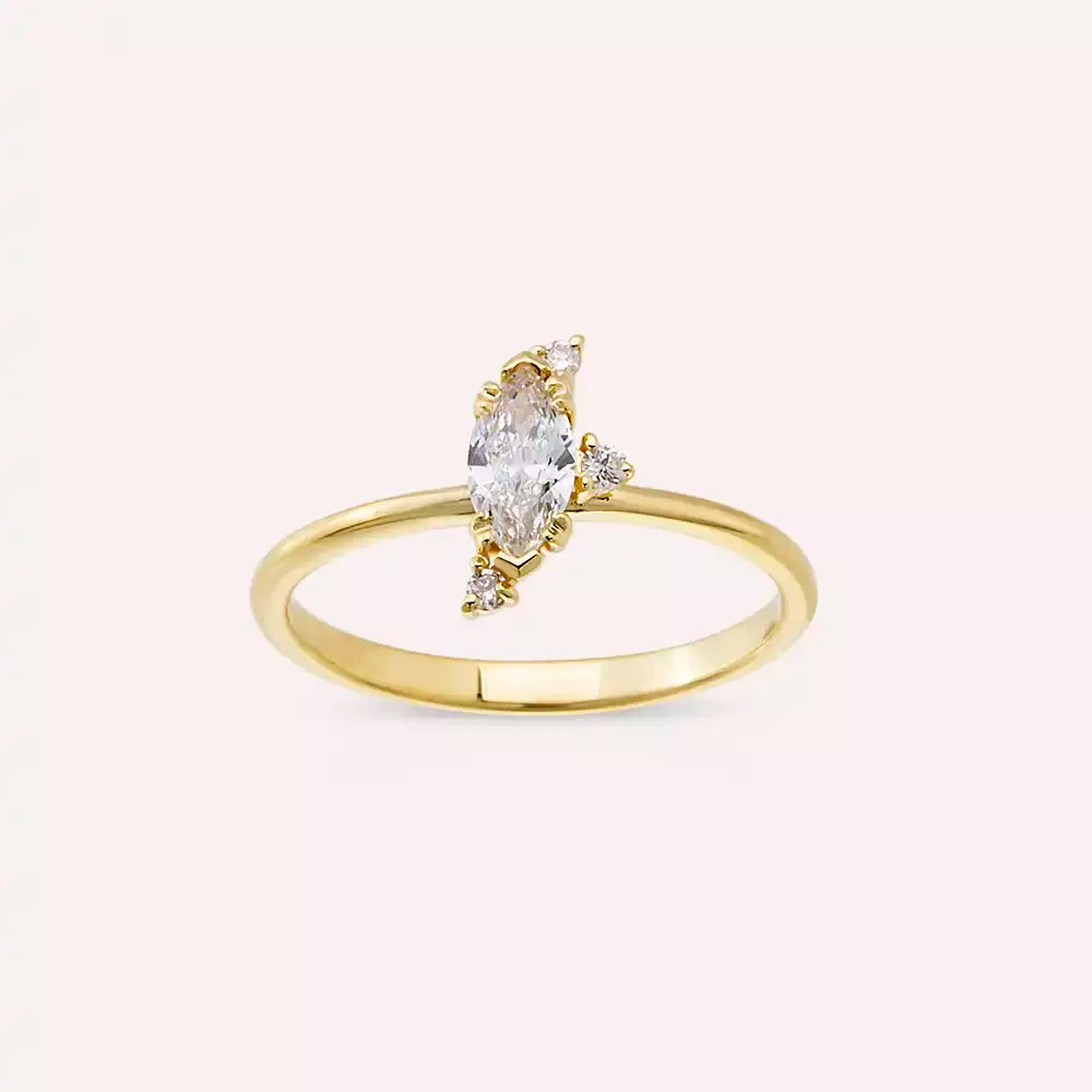 0.46 CT Markiz Kesim Pırlanta Taşlı Sarı Altın Yüzük