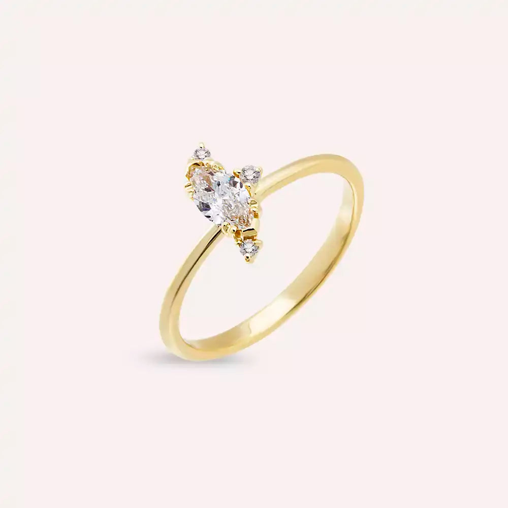 0.46 CT Markiz Kesim Pırlanta Taşlı Sarı Altın Yüzük