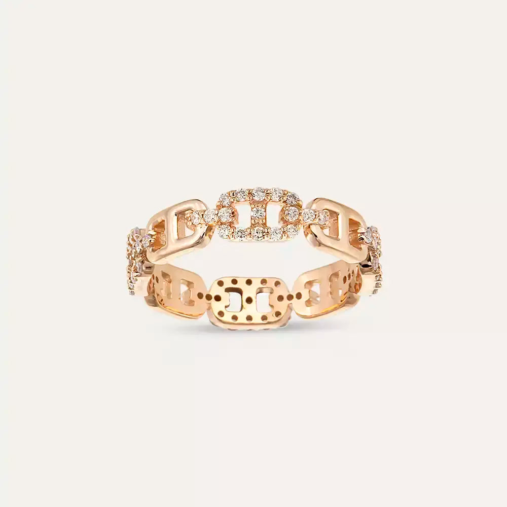 0.46 CT Pırlanta Taşlı Rose Altın Zincir Yüzük