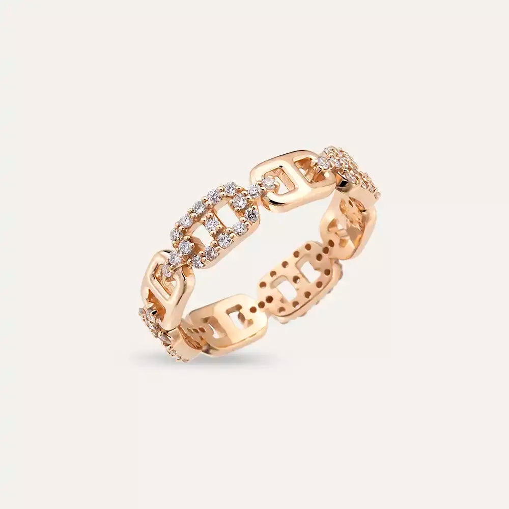 0.46 CT Pırlanta Taşlı Rose Altın Zincir Yüzük