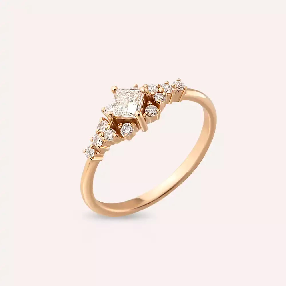 Chloe 0.48 CT Prenses Kesim Pırlanta Taşlı Rose Altın Yüzük