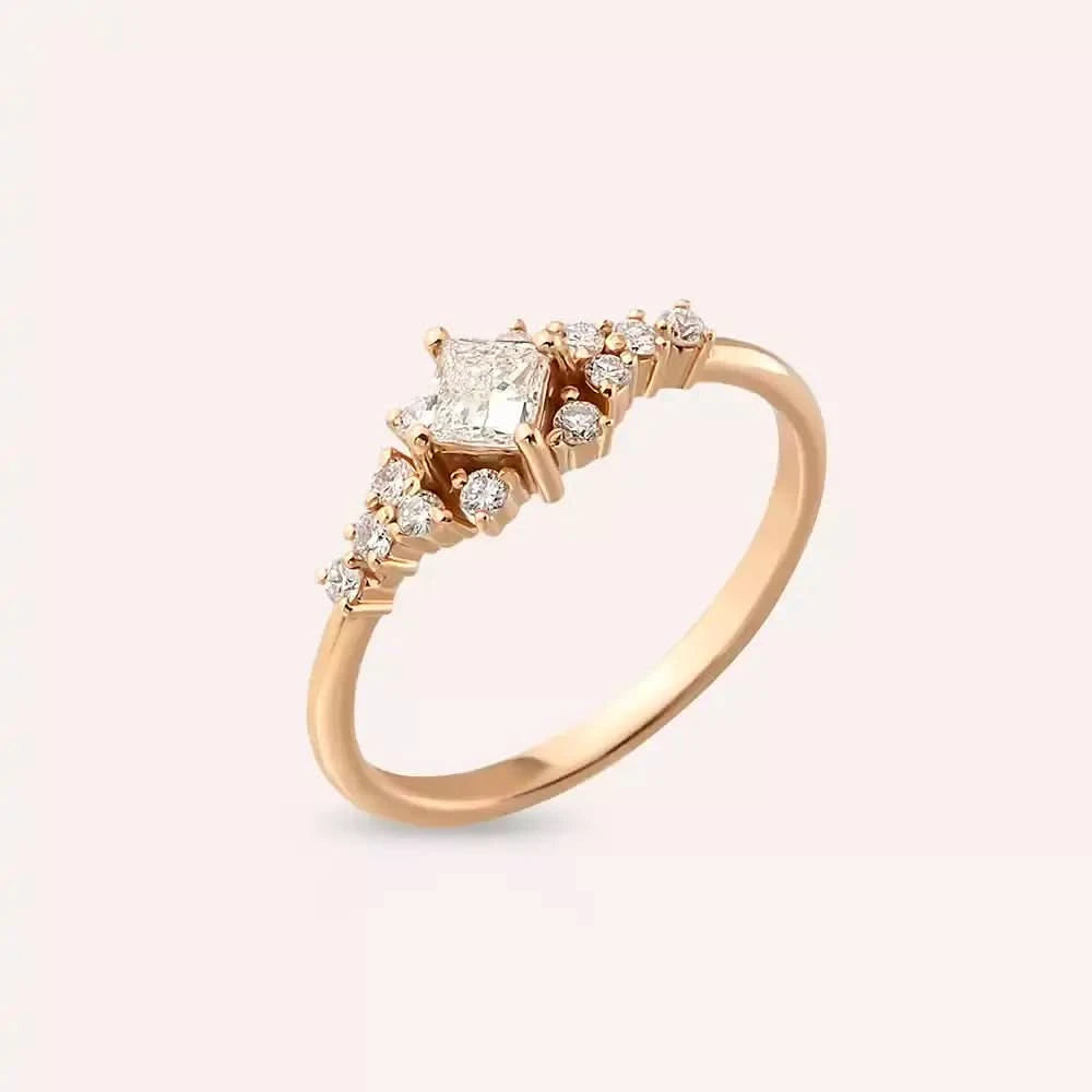 0.48 CT Prenses Kesim Pırlanta Taşlı Rose Altın Yüzük