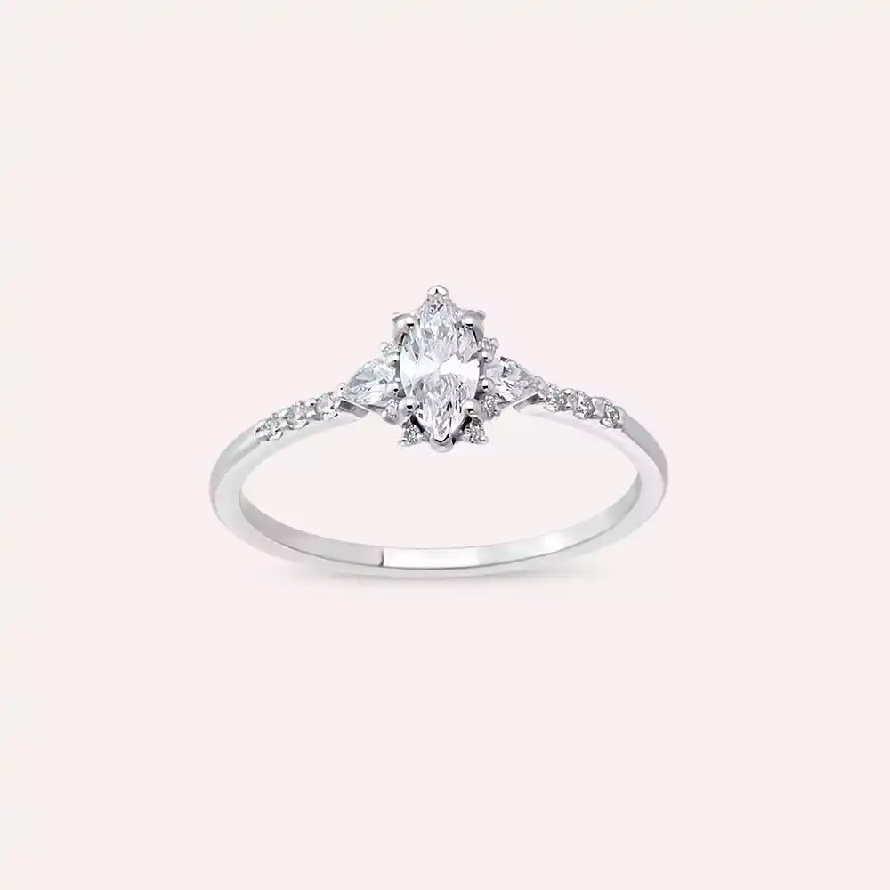 Unica 0.49 CT Markiz ve Damla Kesim Pırlanta Taşlı Beyaz Altın Yüzük