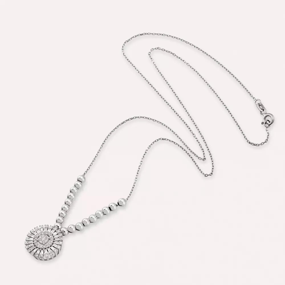 0.50 CT Baget Kesim Pırlanta Taşlı Beyaz Altın Kolye