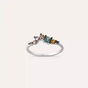 0.50 CT Brown Pırlanta ve Multicolor Safir Taşlı Beyaz Altın Yüzük