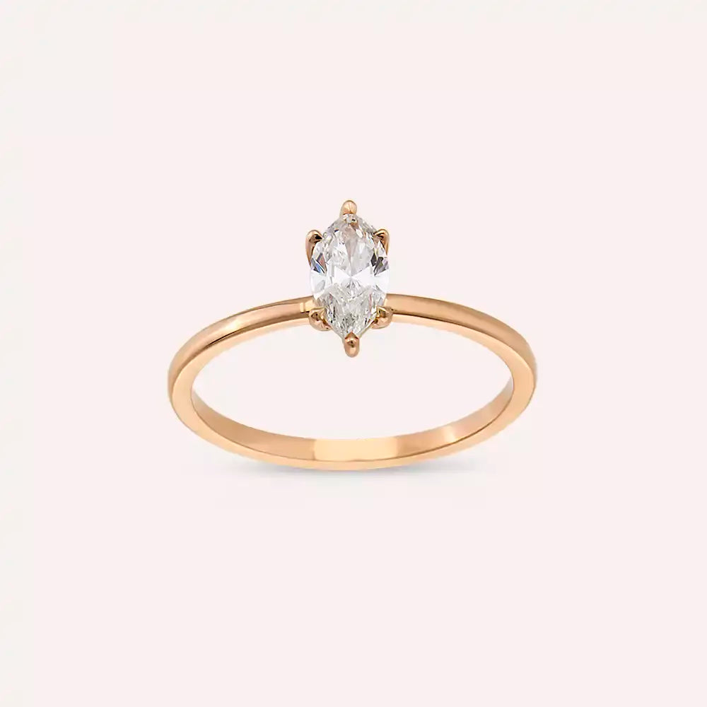 0.50 CT Markiz Kesim Pırlanta Taşlı Rose Altın Yüzük