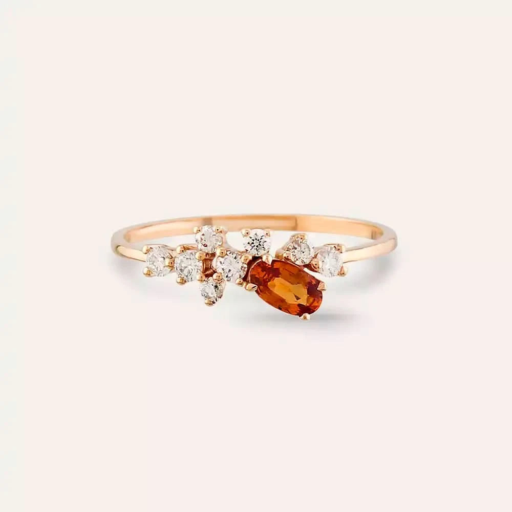0.50 CT Orange Safir ve Pırlanta Taşlı Rose Altın Yüzük