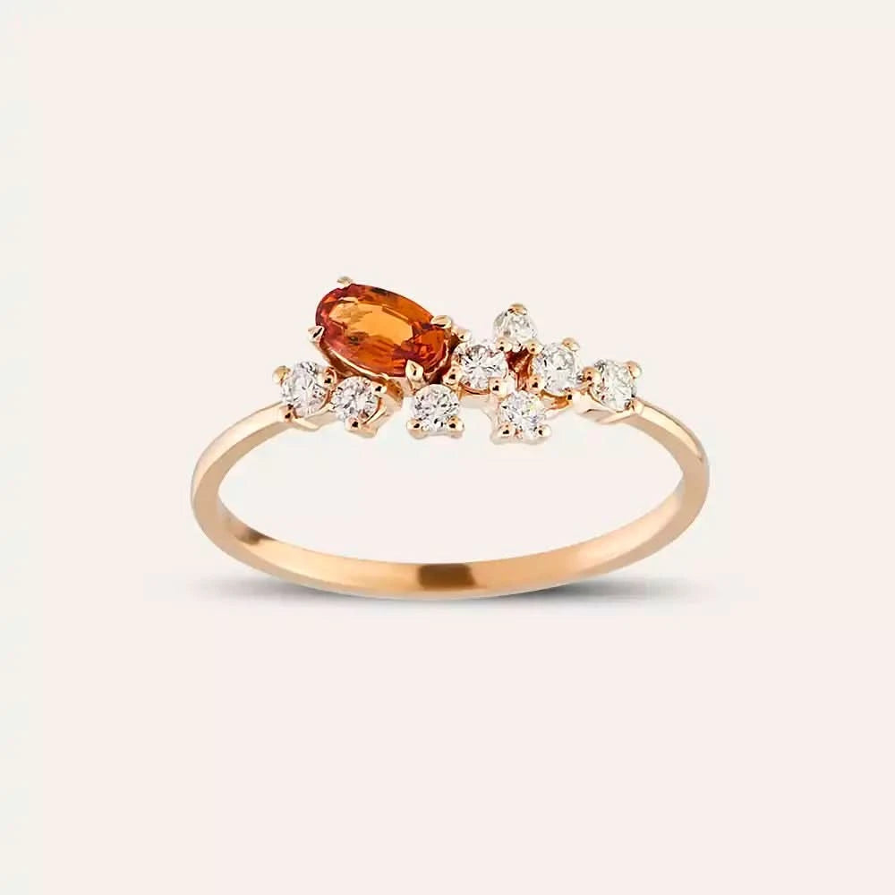 0.50 CT Orange Safir ve Pırlanta Taşlı Rose Altın Yüzük