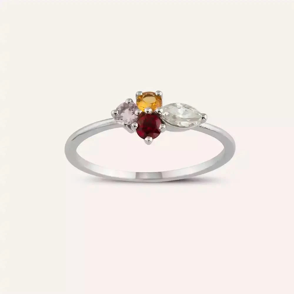 0.51 CT Multicolor Safir ve Pırlanta Taşlı Beyaz Altın Yüzük