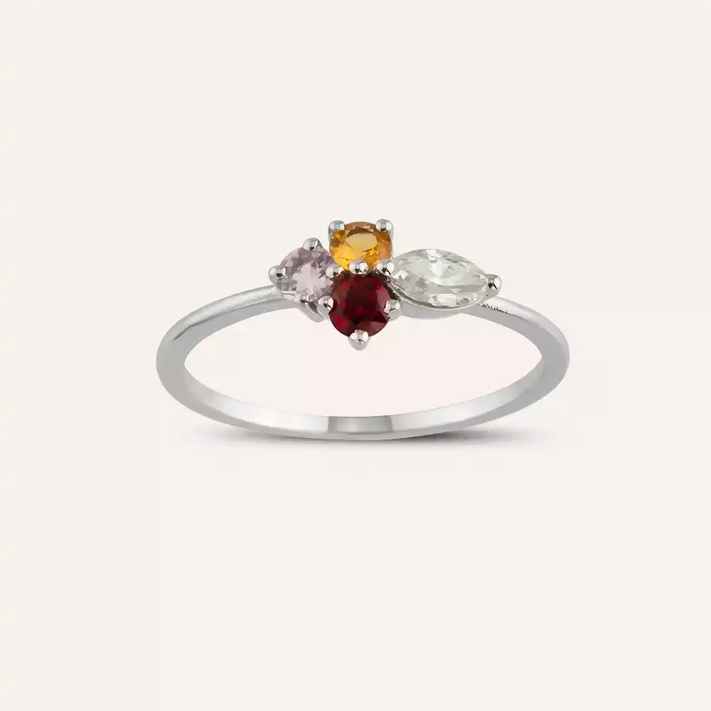 0.51 CT Multicolor Safir ve Pırlanta Taşlı Beyaz Altın Yüzük