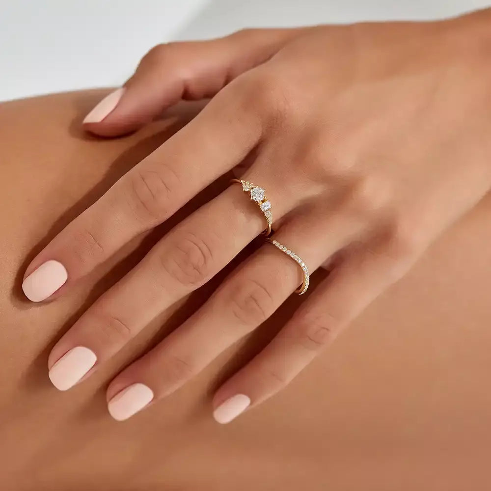 0.51 CT Zümrüt Kesim Pırlanta Taşlı Sarı Altın Yüzük