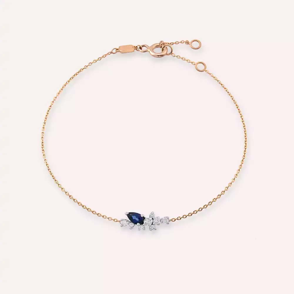Rina 0.53 CT Safir ve Pırlanta Taşlı Rose Altın Bileklik