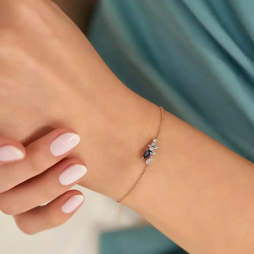 0.53 CT Safir ve Pırlanta Taşlı Rose Altın Bileklik