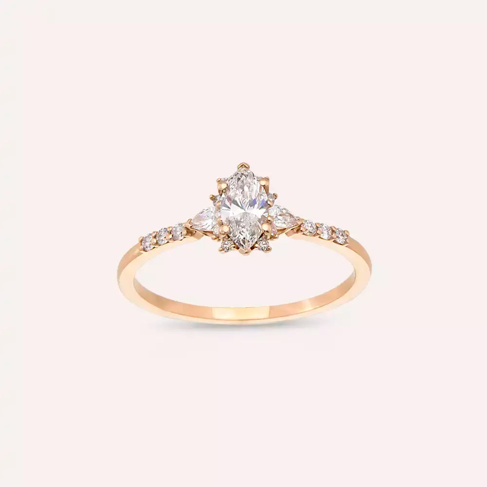 Unica 0.54 CT Markiz ve Damla Kesim Pırlanta Taşlı Rose Altın Yüzük