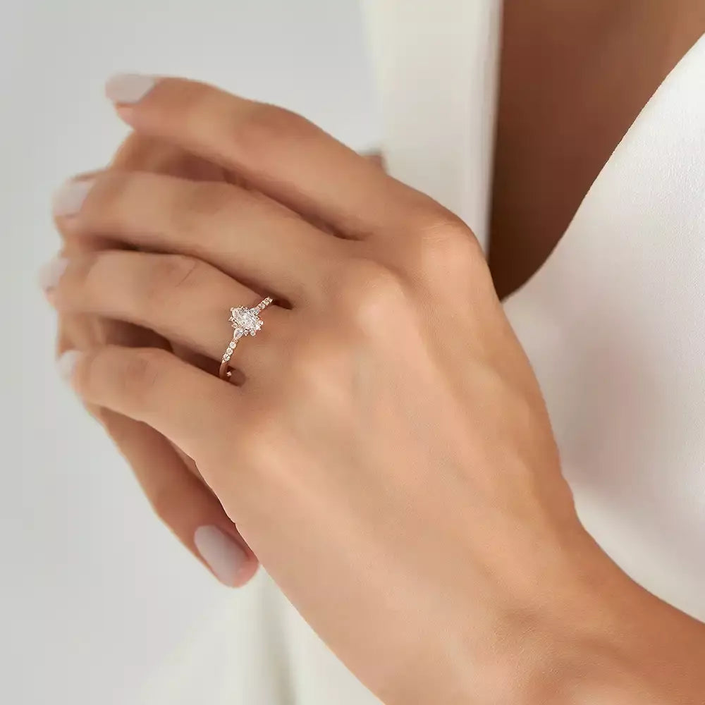 Unica 0.54 CT Markiz ve Damla Kesim Pırlanta Taşlı Rose Altın Yüzük