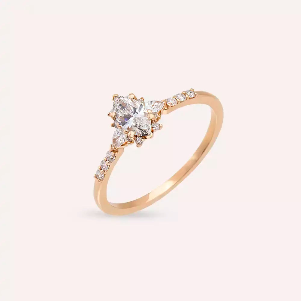 0.54 CT Markiz ve Damla Kesim Pırlanta Taşlı Rose Altın Yüzük