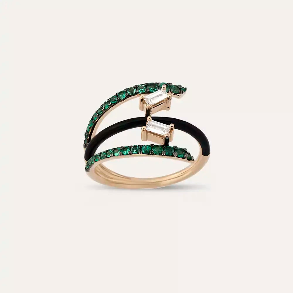 0.54 CT Pırlanta ve Zümrüt Taşlı Rose Altın Yüzük