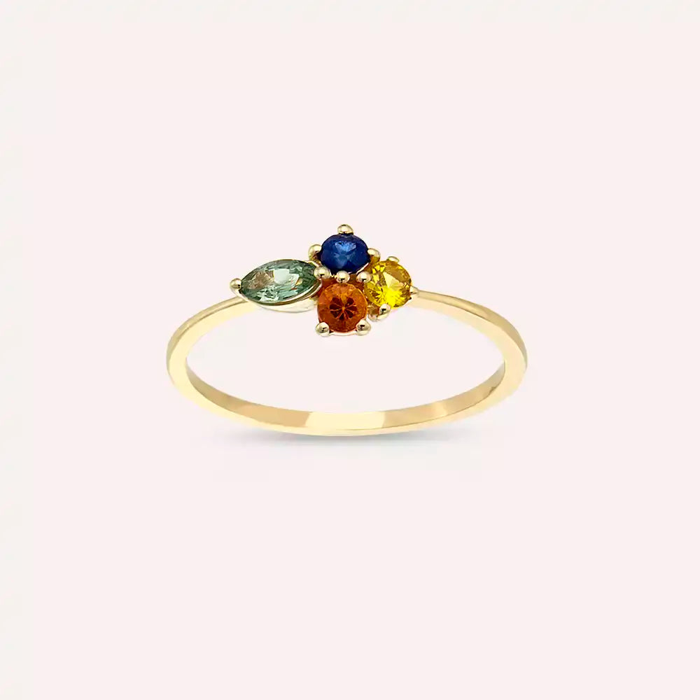 0.55 CT Multicolor Safir Taşlı Sarı Altın Yüzük