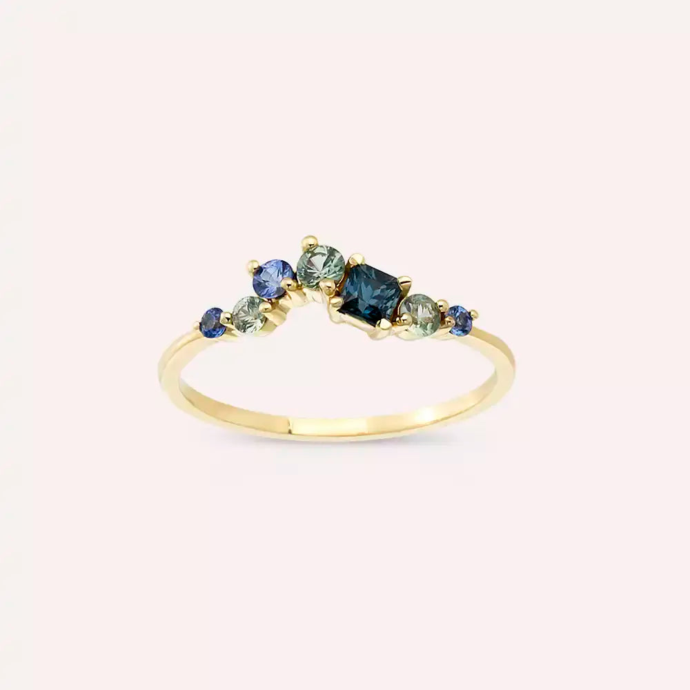 0.55 CT Multicolor Safir Taşlı Sarı Altın Yüzük