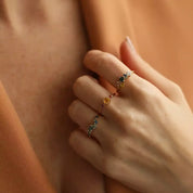 0.55 CT Multicolor Safir Taşlı Sarı Altın Yüzük