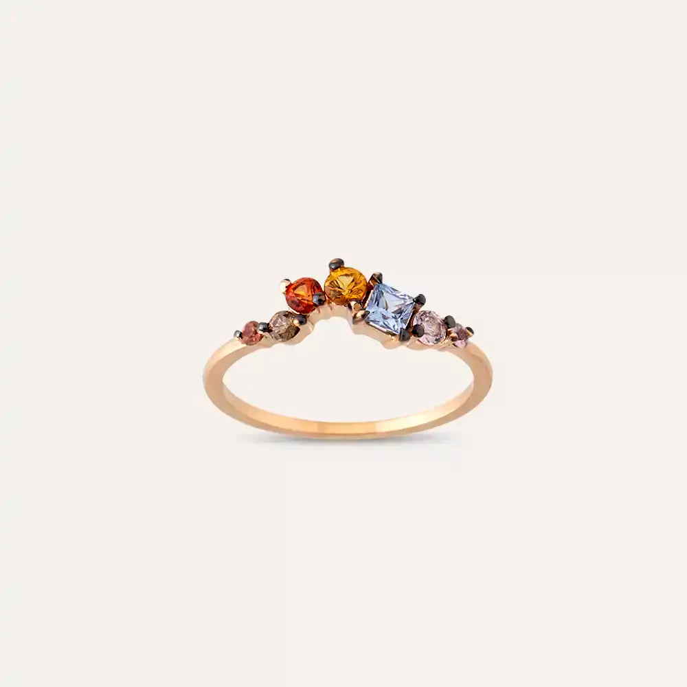 0.55 CT Multicolor Safir ve Brown Pırlanta Taşlı Rose Altın Yüzük