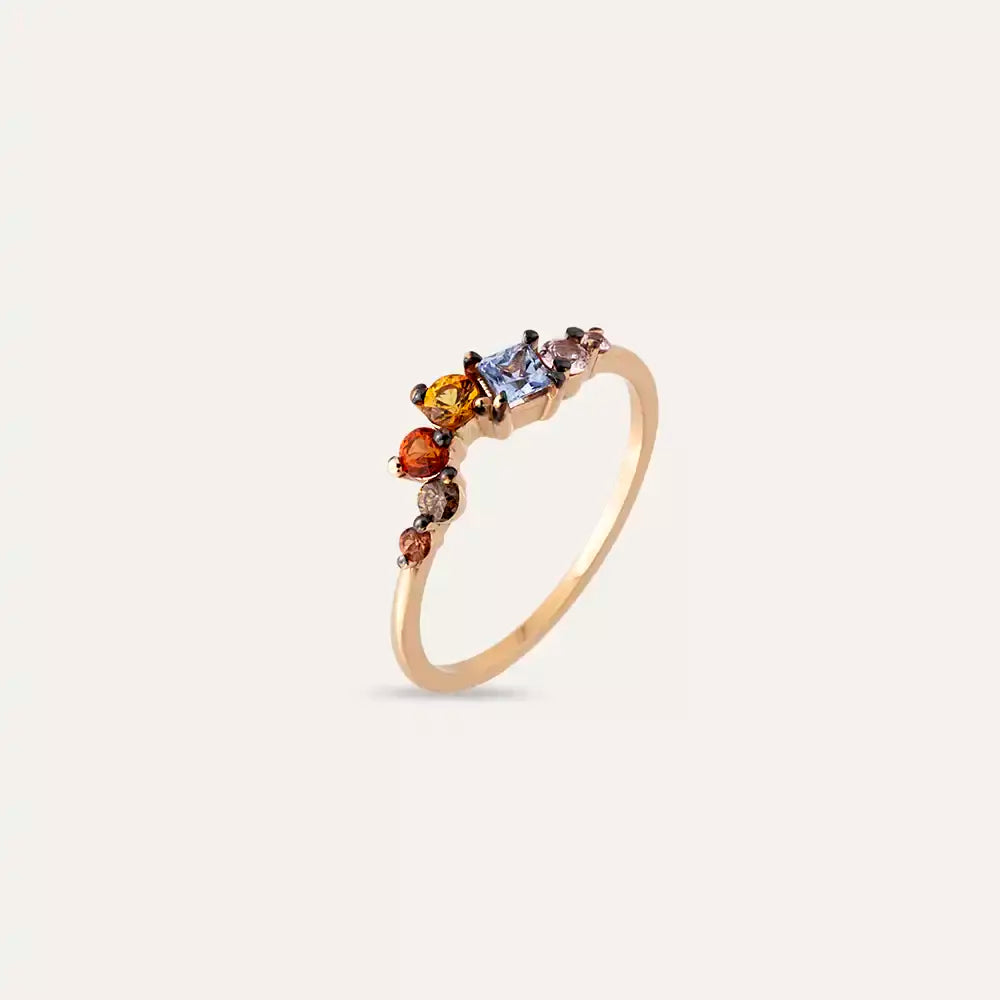 0.55 CT Multicolor Safir ve Brown Pırlanta Taşlı Rose Altın Yüzük