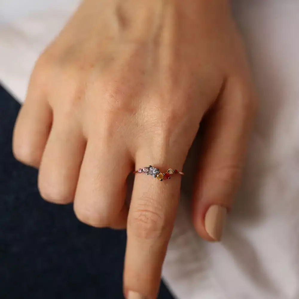 Violet 0.55 CT Multicolor Safir ve Brown Pırlanta Taşlı Rose Altın Yüzük