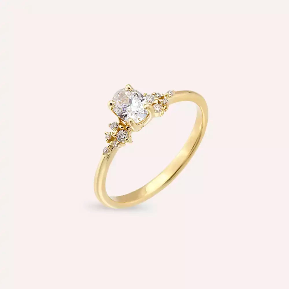 0.55 CT Oval Kesim Pırlanta Taşlı Sarı Altın Yüzük