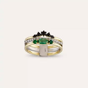 0.55 CT Zümrüt ve Siyah Pırlanta Taşlı Çoklu Yüzük