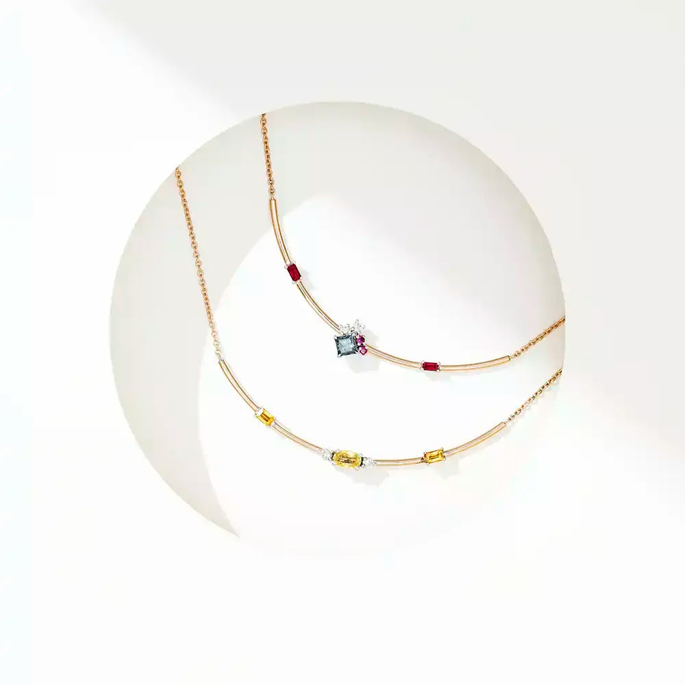 0.56 CT Yellow Safir ve Pırlanta Taşlı Rose Altın Kolye