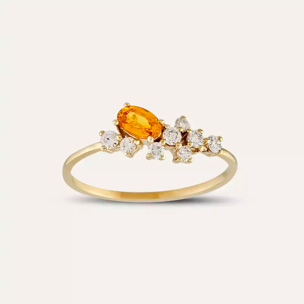 0.57 CT Golden Yellow Safir Pırlanta Taşlı Sarı Altın Yüzük