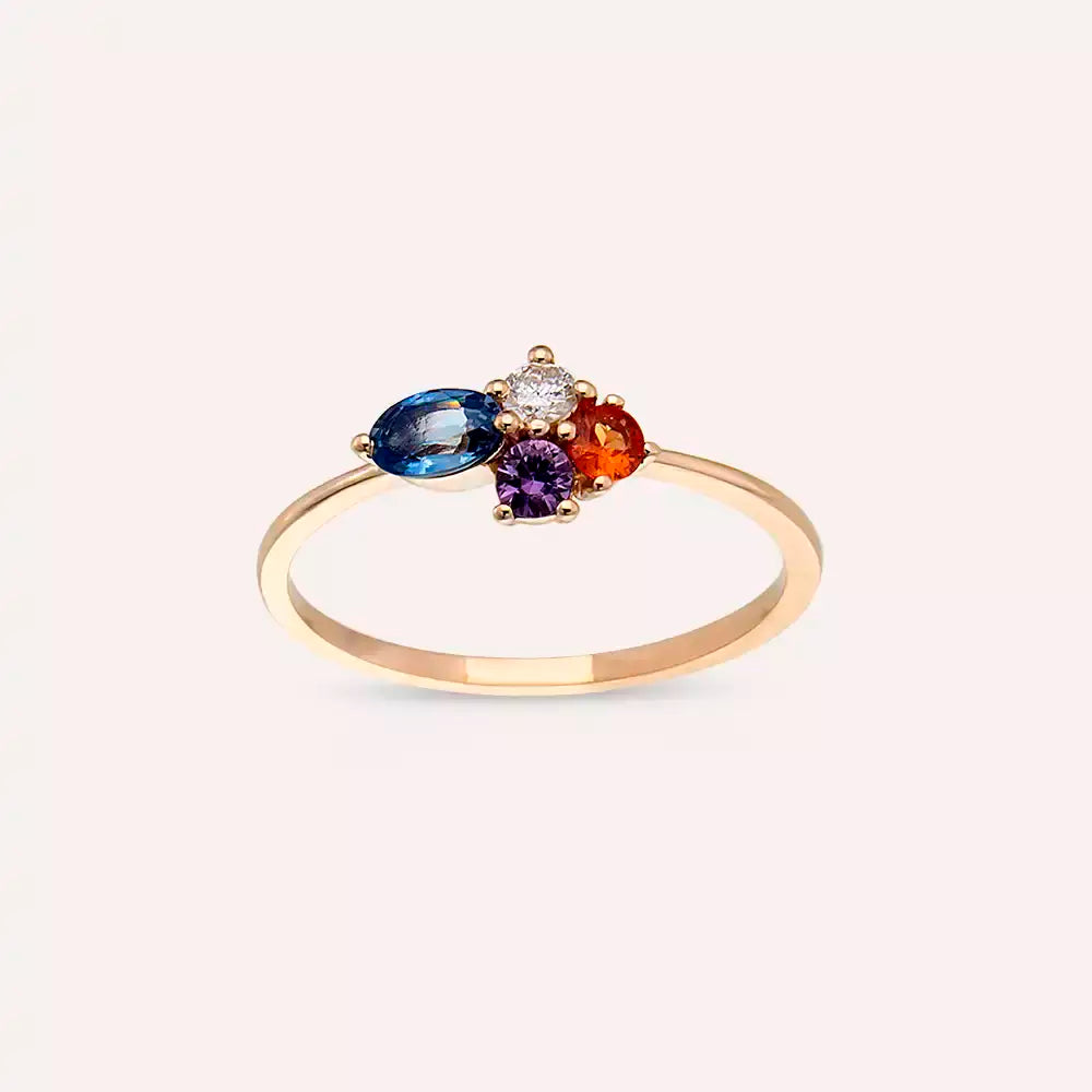 0.57 CT Multicolor Safir ve Pırlanta Taşlı Rose Altın Yüzük