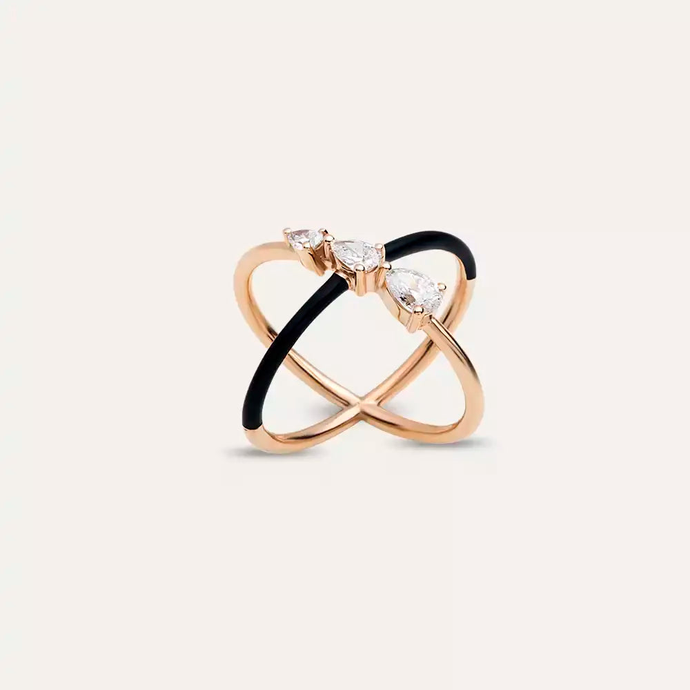 0.57 CT Pırlanta Taşlı Rose Altın Siyah Mineli Yüzük