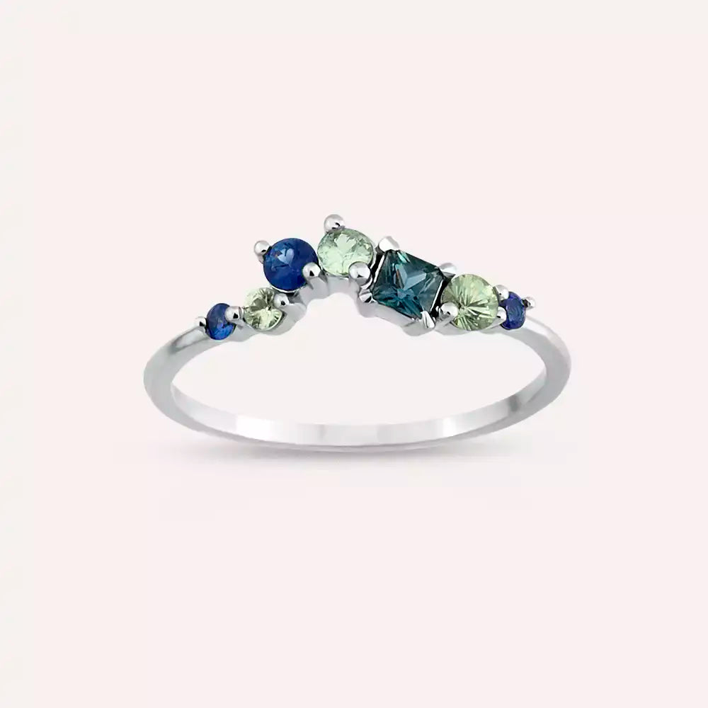 0.58 CT Multicolor Safir Taşlı Beyaz Altın Yüzük