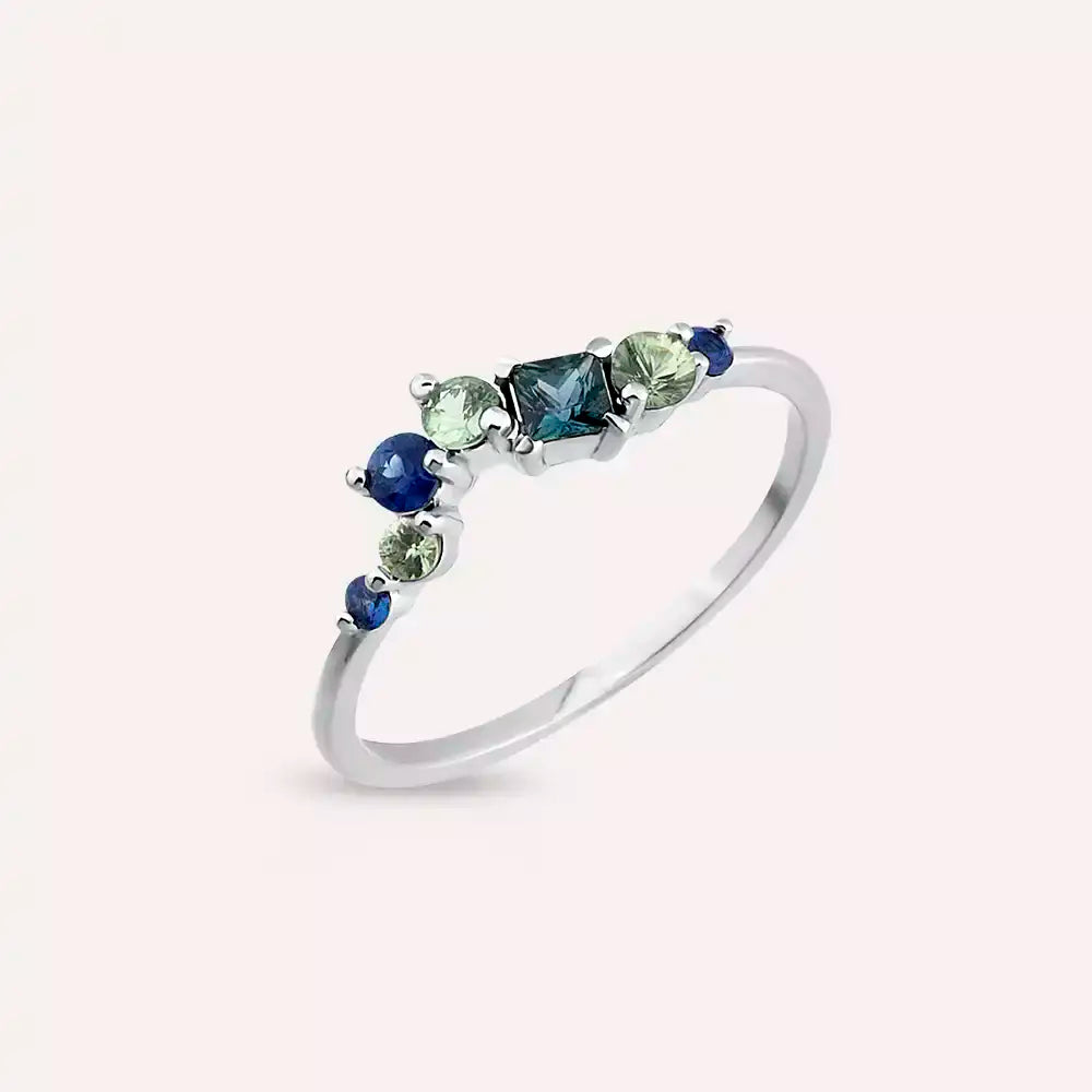 0.58 CT Multicolor Safir Taşlı Beyaz Altın Yüzük