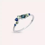 0.58 CT Multicolor Safir Taşlı Beyaz Altın Yüzük