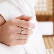 0.58 CT Oval Kesim Safir ve Pırlanta Taşlı Beyaz Altın Yüzük